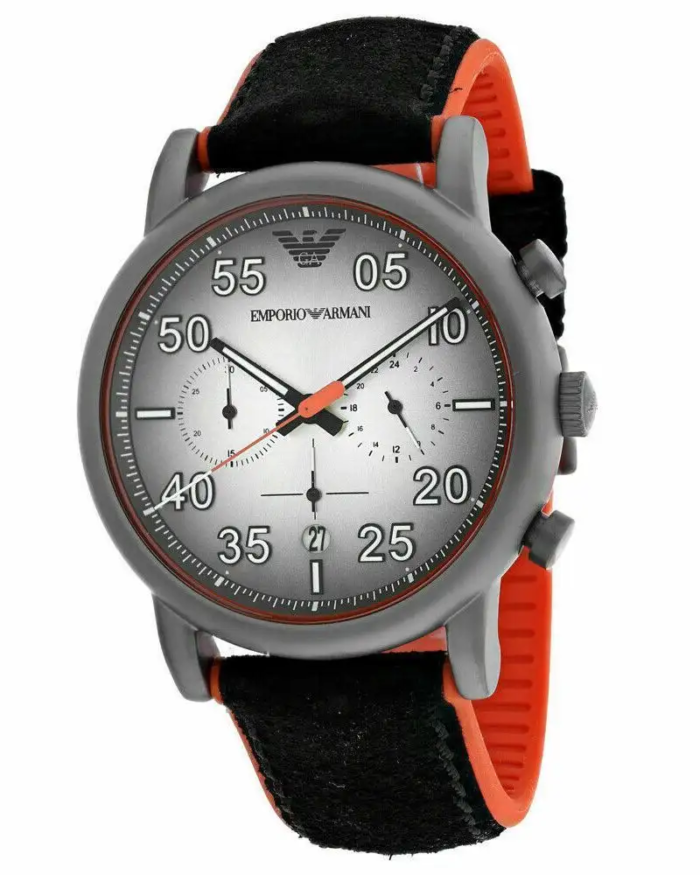 Emporio Armani Chronograph Quartz Grey Dial Black Leather Strap Watch For Men - AR11174 - Image 3